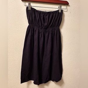 black organic bamboo cotton strapless hippie boho mini dress small XS black GUC